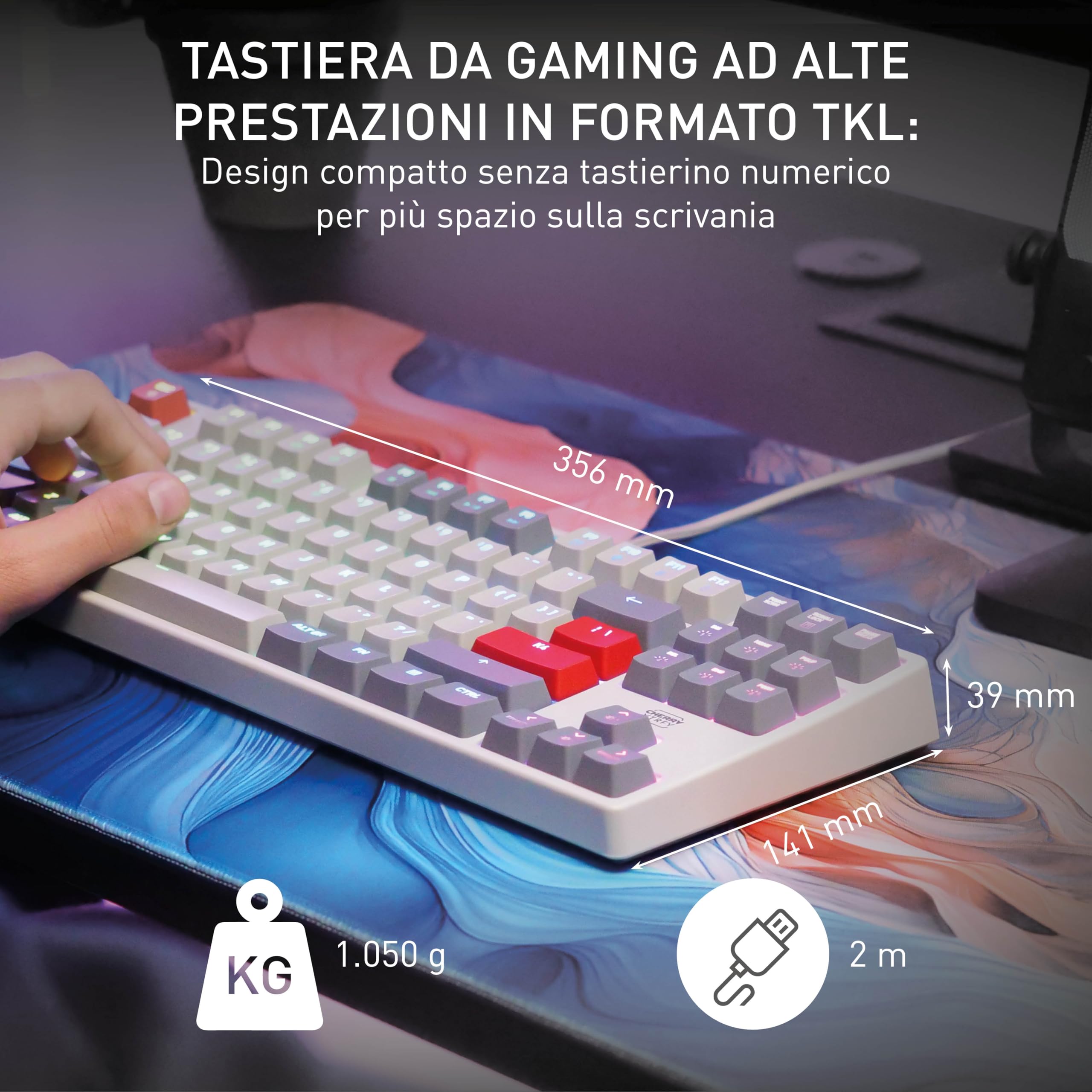 K4V2 TKL, Tastiera Da Gioco Cablata Senza Tastierino Numerico, Layout Tedesco QWERTZ, Illuminazione RGB, Interruttori Meccanici MX2A RED, Retro, Layout Tedesco - QWERTZ