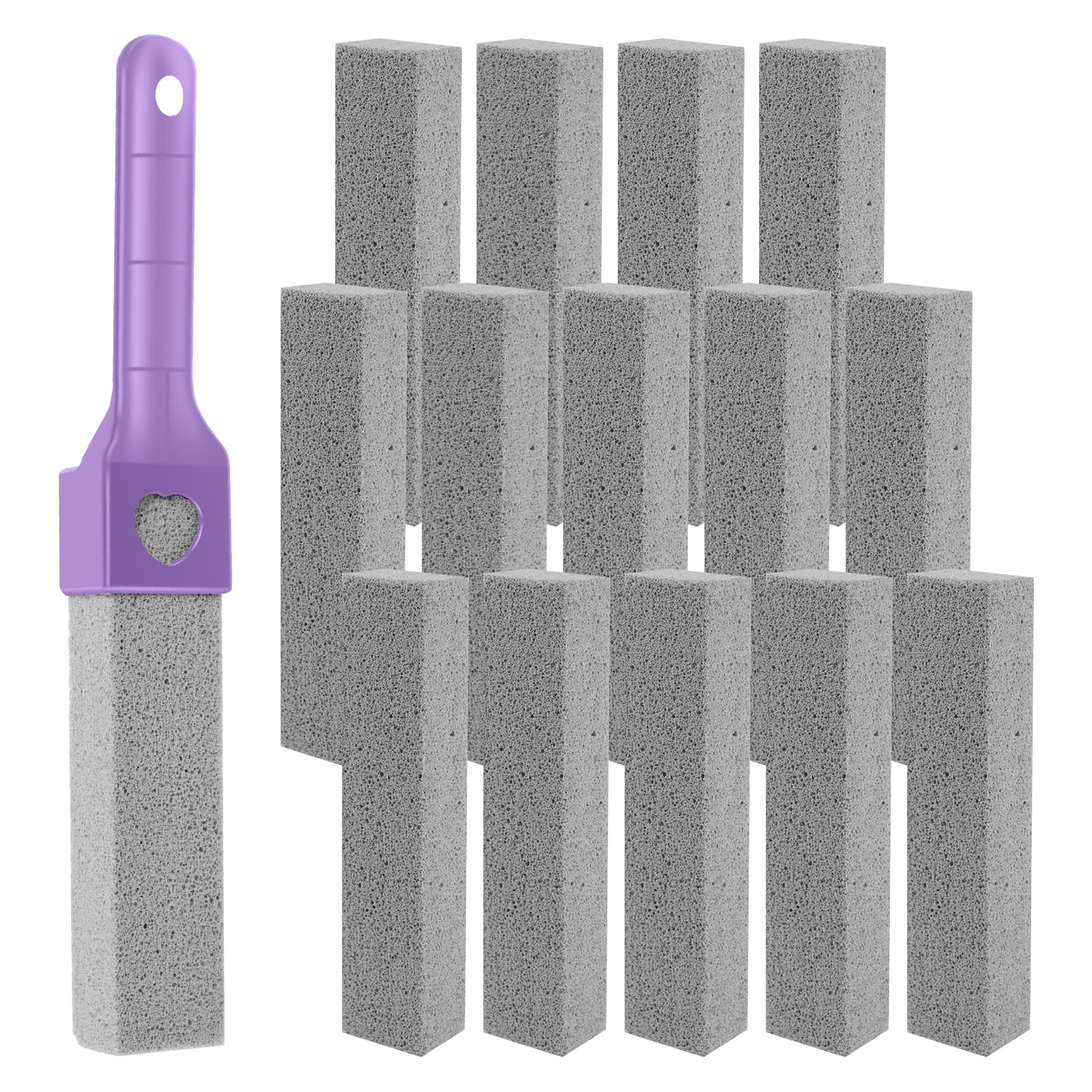 ZJRDYYK 15 Pcs Pumice Stone Toilet Bowl Cleaner with Handle, Pumice Toilet Scrubber, 1 Handle+15 Pumice Stones, Pumice Stone Cleaning Brush, Pumice Stone with Handle for Toilet Cleaning (15, Purple)