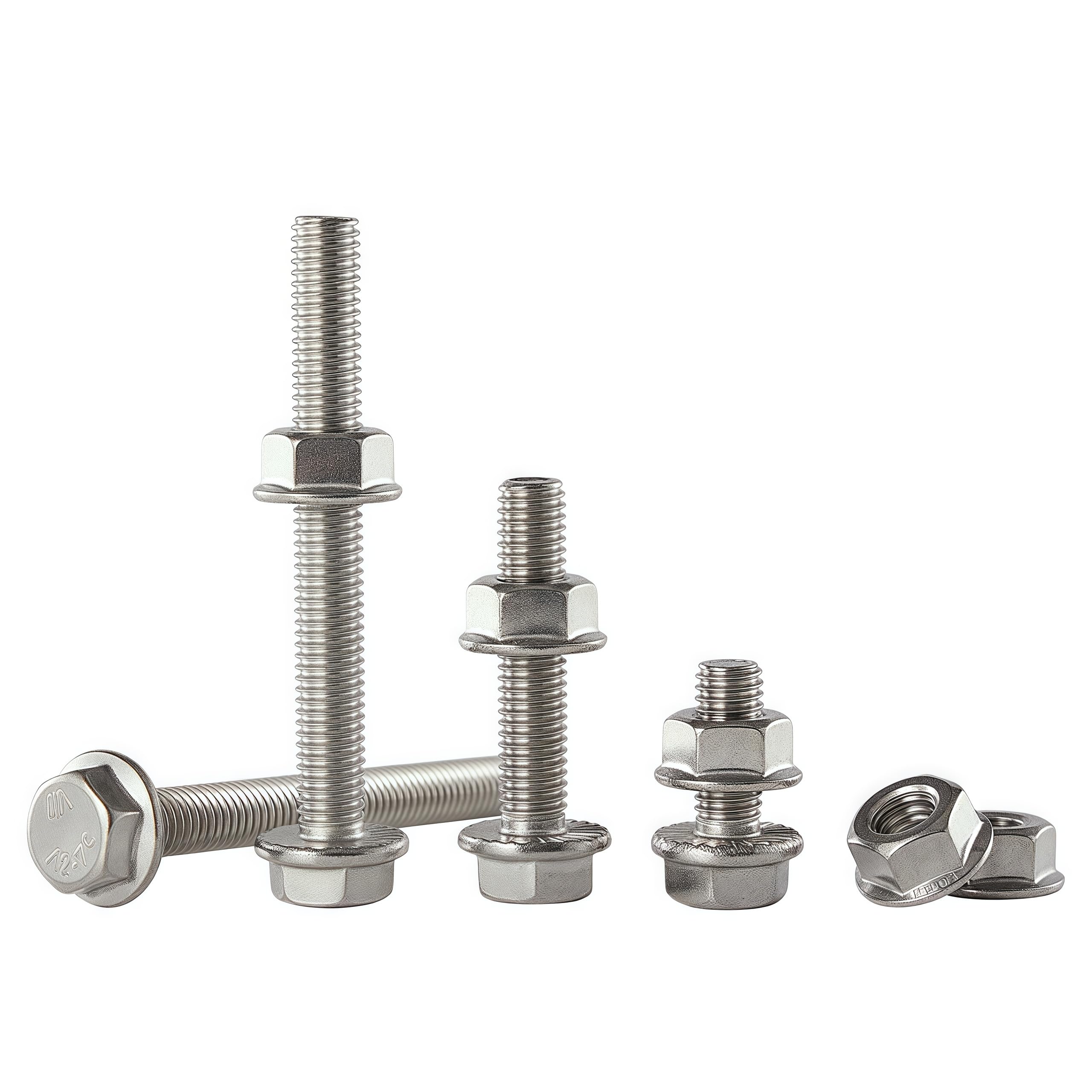 Set di bulloni e dadi a flangia M8 – 1,25 x 35 mm (set da 8), acciaio inox 304 A2-70, flangia dentata autobloccante, resistente alle vibrazioni, filettatura completa – Costruzione
