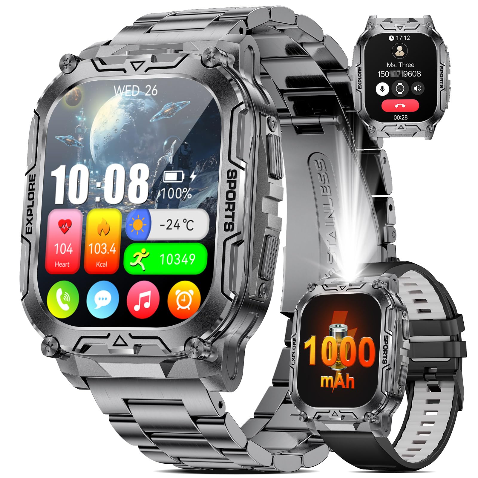 Smartwatch Hombre, 2,01" HD, Llamadas Bluetooth, Batería 1000mAh