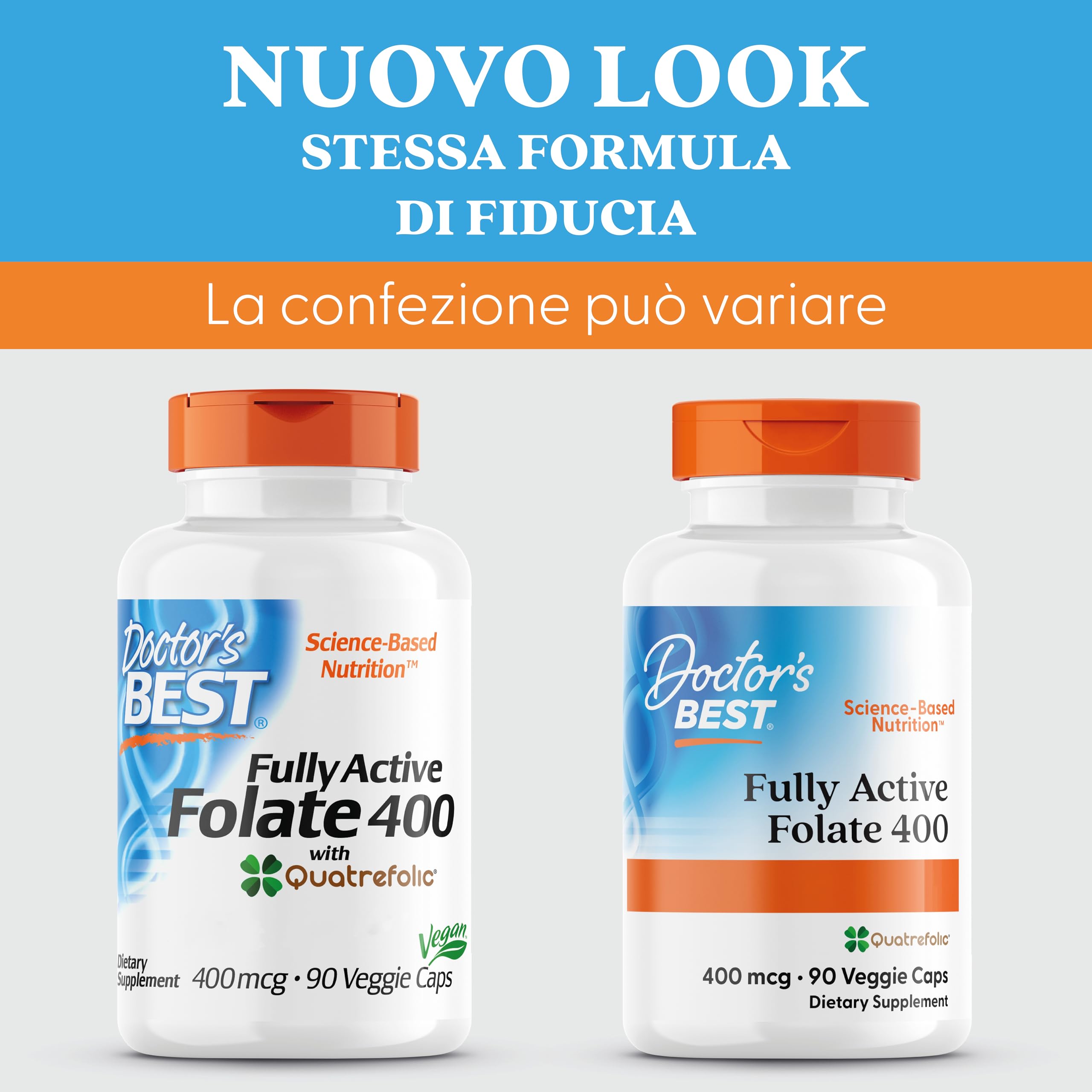 Doctor's Best, Fully Active Folate (Acido Folico), con Quatrefolic, 400mcg, 90 Capsule vegane, Vitamina C, Testato in Laboratorio, Altamente Dosato, Senza Glutine, Senza Soia, non OGM