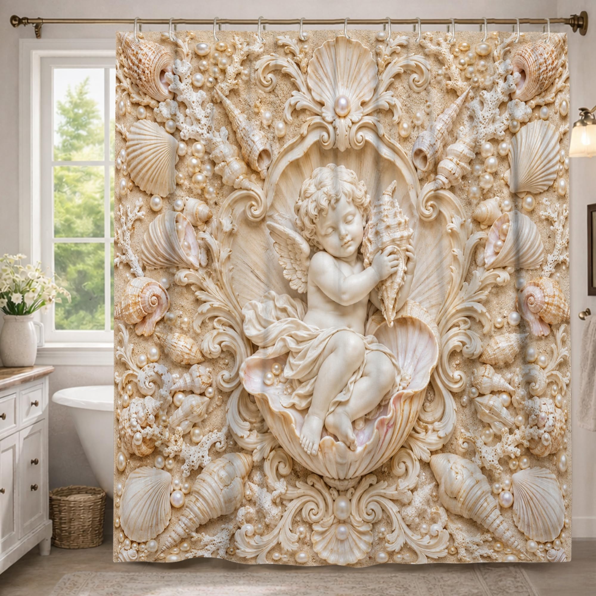 Rideau de douche extra long beige pour créer une ambiance spa d'hôtel à la maison
