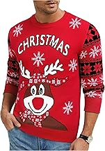 Uniexcosm Mens Ugly Christmas Jumpers, Xmas Sweater for Men Crewneck Christmas Pullover Sweatshirt Reindeer Snowflake Print Warm Knitwear for Autumn Winter