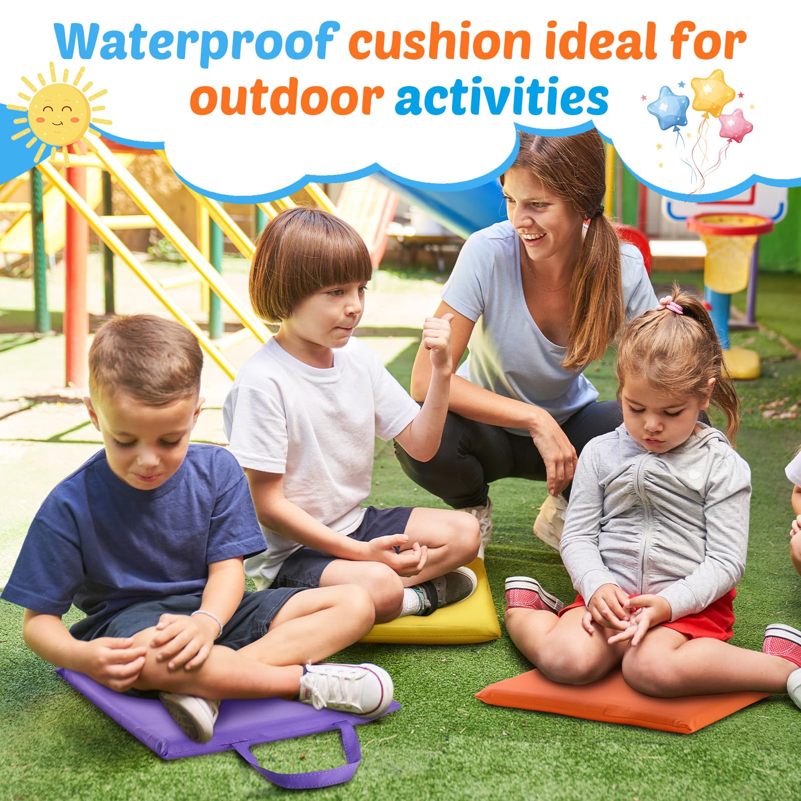 Cuscini quadrati da pavimento per bambini in classe 30 * 30 cm Sedute flessibili da pavimento Elementari con maniglie Cuscini da pavimento per adulti e bambini piccoli Asilo nido(Bright Color)