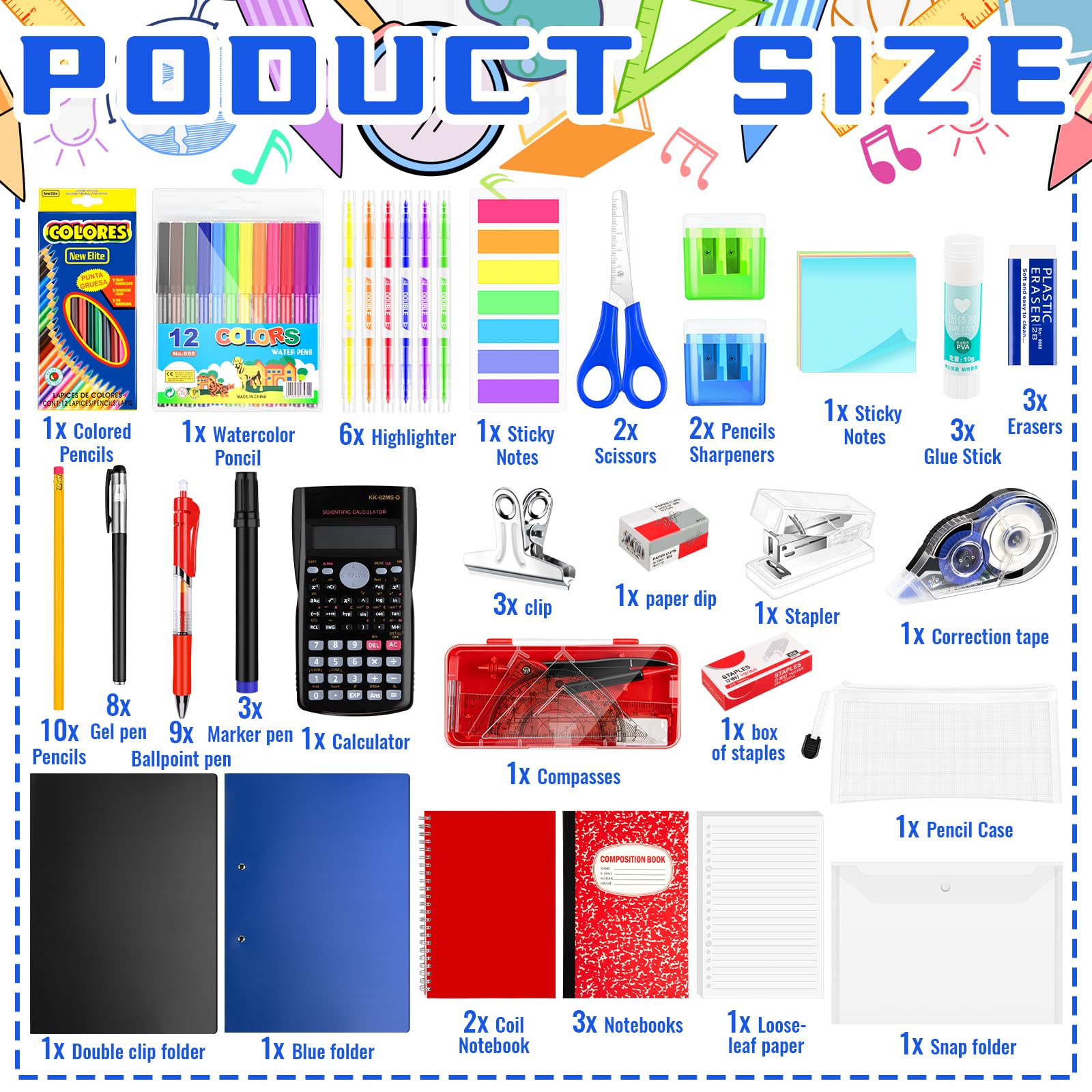 1 kit de fournitures pour la rentrée scolaire pour élèves de 7 à 12 ans en vrac pour la rentrée scolaire comprend des marqueurs de carnet, un crayon et bien plus encore de fournitures pour la rentrée