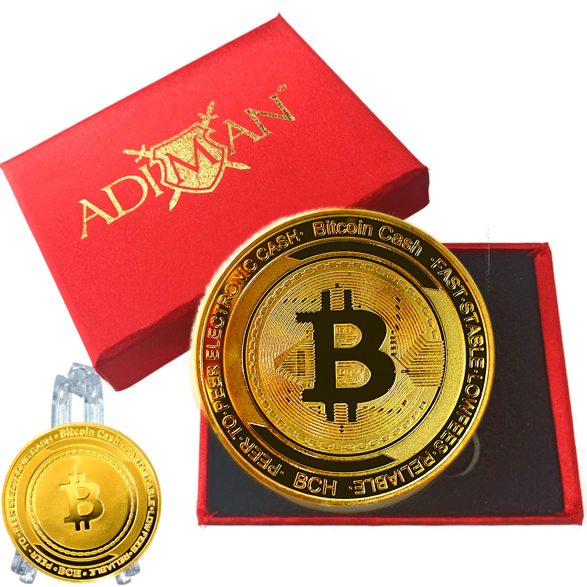 Adiman Crypto Coin 1 Oz High Quality Real Metal with Luxury Red Box and  Plastic Coin Stand Rare Collectible Coin (Bitcoin Cash Gold) : Amazon.in:  Toys & Games