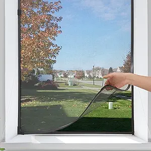 Magnetic Window Screen Adjustable Window Net 55”x 36” Fiberglass Window Screen Mesh for House Windows with Magnets