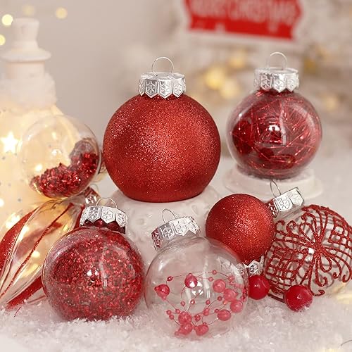 Vista 11 de Juego de adornos de Navidad, 32 piezas de plástico transparente inastillable, adornos colgantes para decoración del árbol de Navidad, para Plata