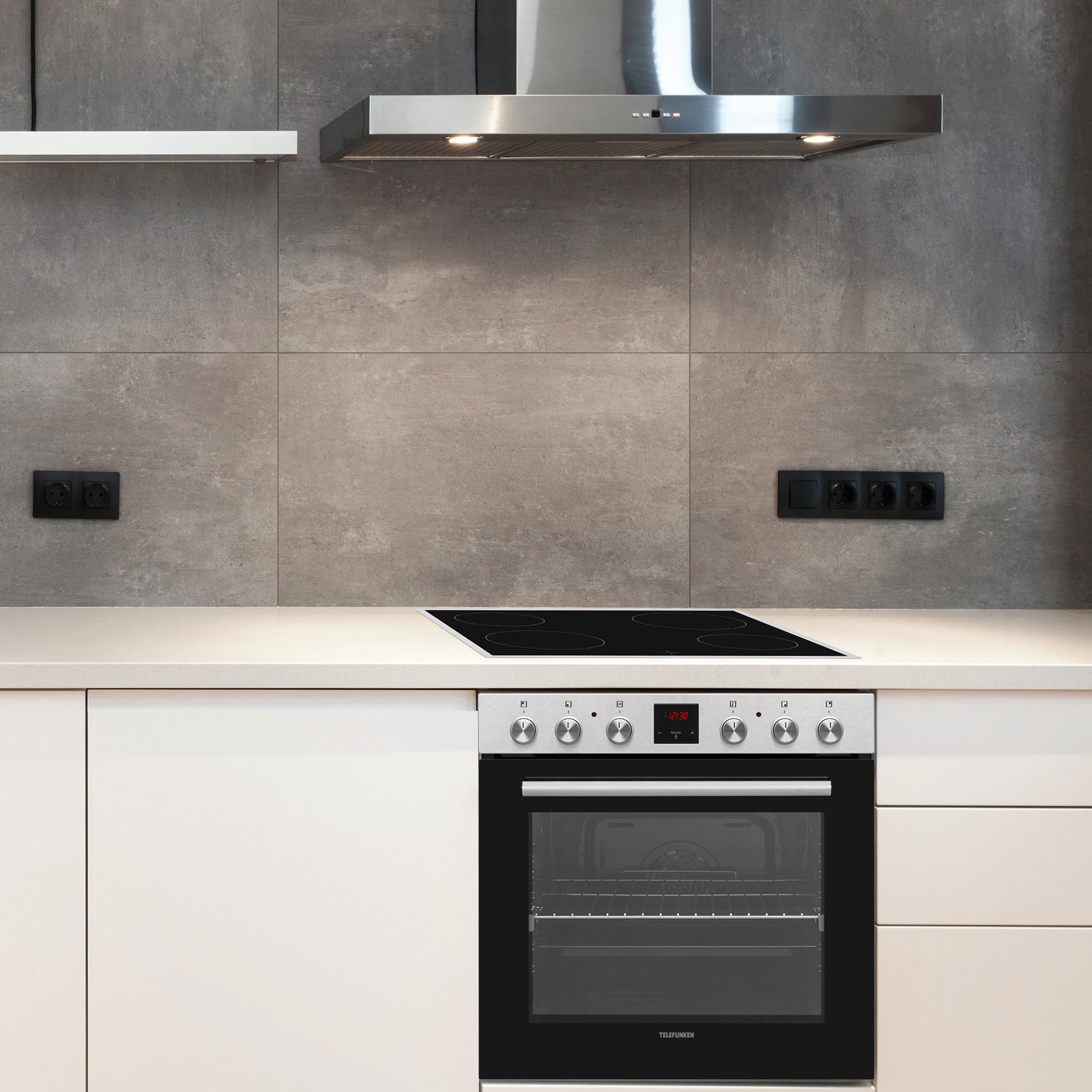 Telefunken Einbauherd-Set 60 cm 78 Liter Glaskeramik-Kochfeld 4 Zonen Backofen Ober-Unterhitze Umluft Teleskopauszug B-HS-75-C-I