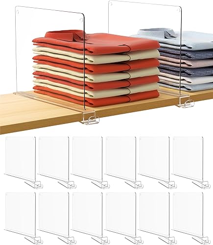 HBlife Divisores transparentes de 12 pulgadas de alto versión extra alta, paquete de 12 organizadores de bolsos para armario, perfectos para