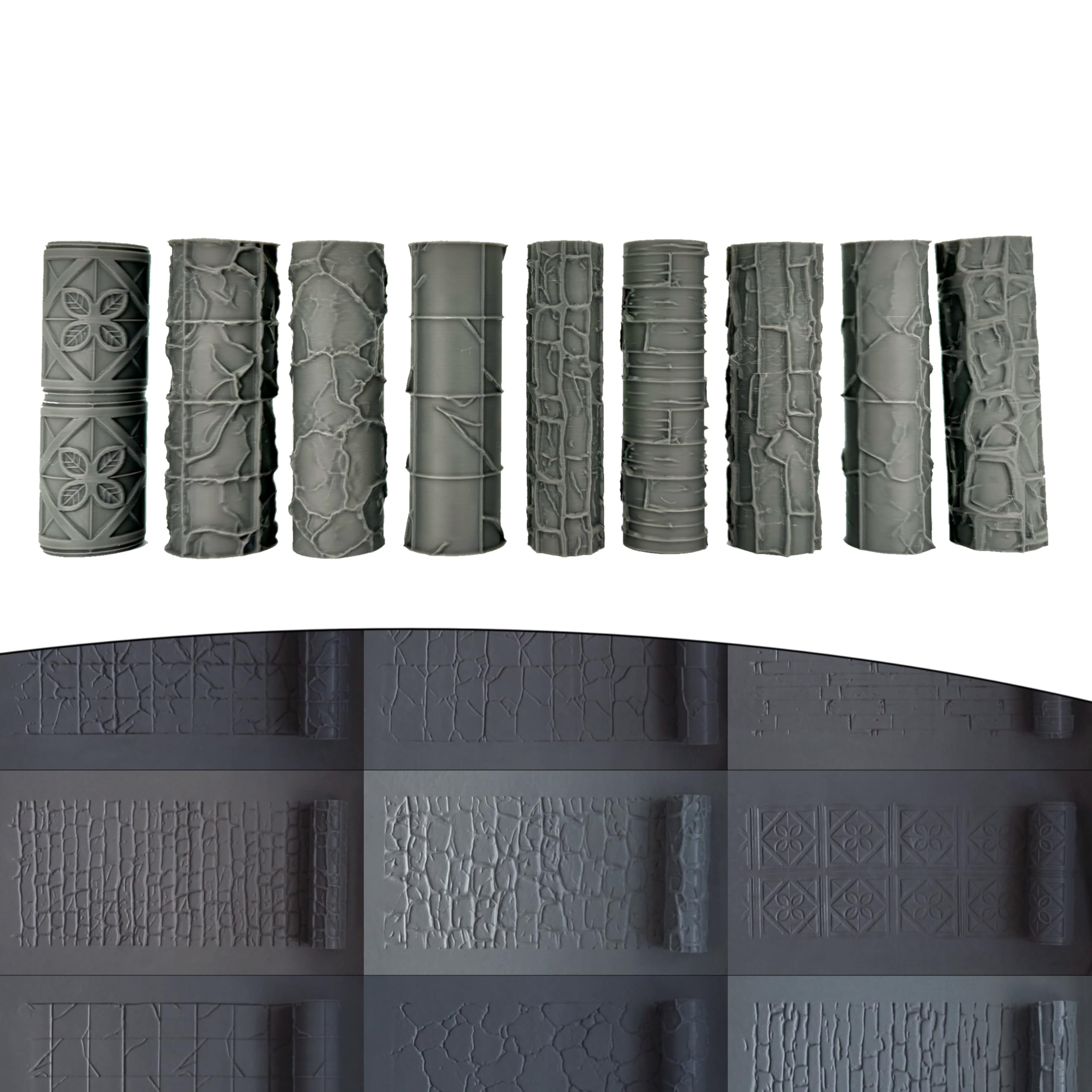 Asemly Terrain Texture Hand Roller for D&D, Wargaming, Battle Mat, Tabletop, Dungeons and Dragons, Ornate, Wood, Stone, 9 Rollers, 10th Edition