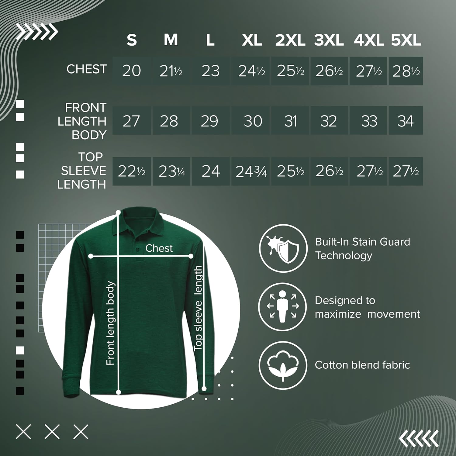 Premium Wear Long Sleeve Polo Shirt for Men, Cotton-Blend Fabric Golf Shirt with Collar, 3-Button Placket, Stain Guard - Image 5