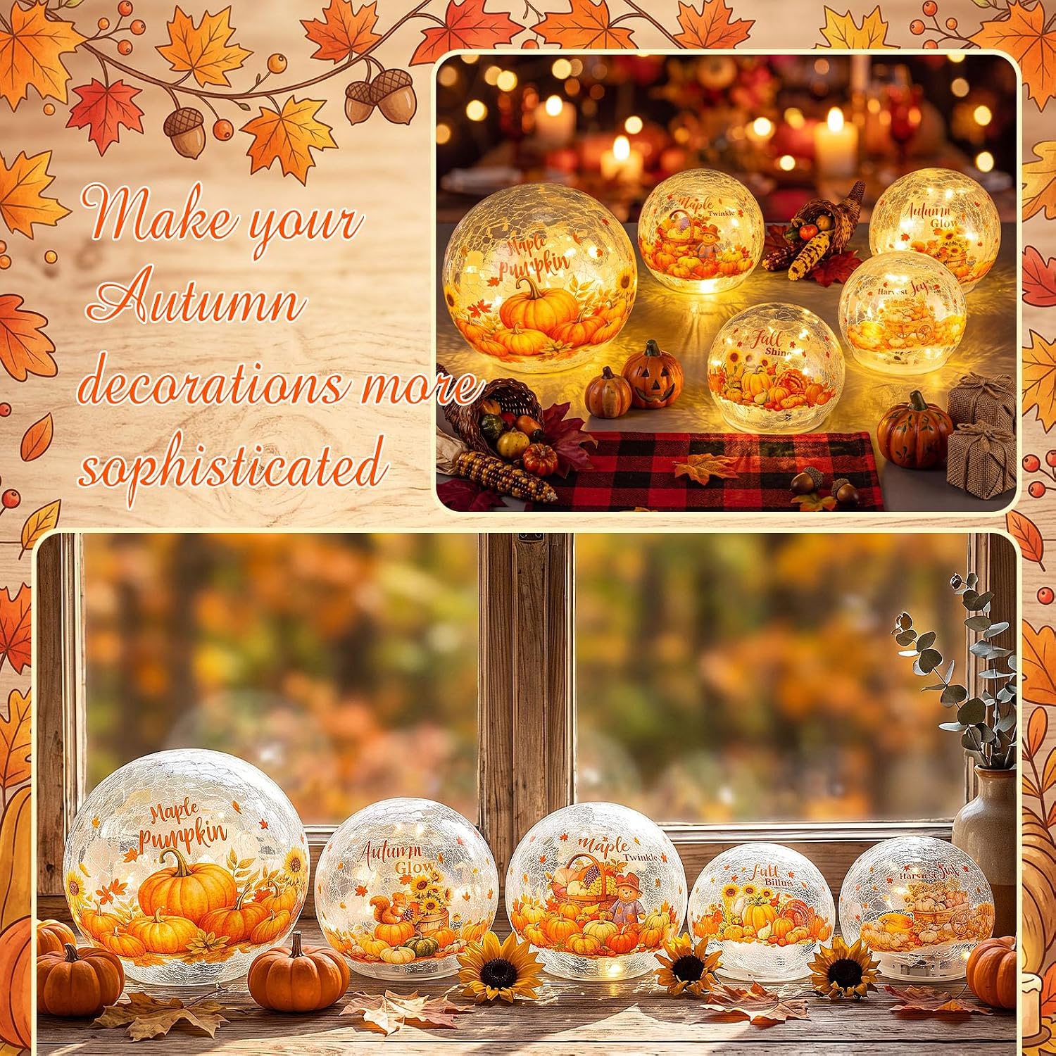 Hungdao 5 Pcs Fall Pumpkin Globe Indoor Tabletop Decor Glass Globe