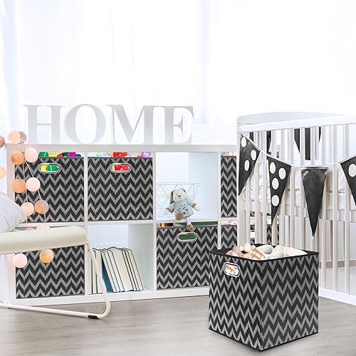 Miniatura 3 de Simple Houseware Paquete de 3 contenedores de almacenamiento cúbicos de tela de impresión de 13 pulgadas con asas, color negro