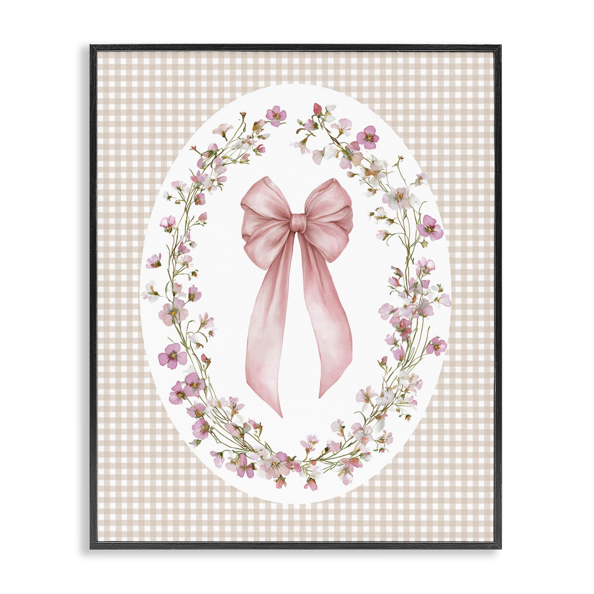 Stupell Industries Midnight Black (Textured) 'Feminine Gingham Bow'| Framed Giclee Art