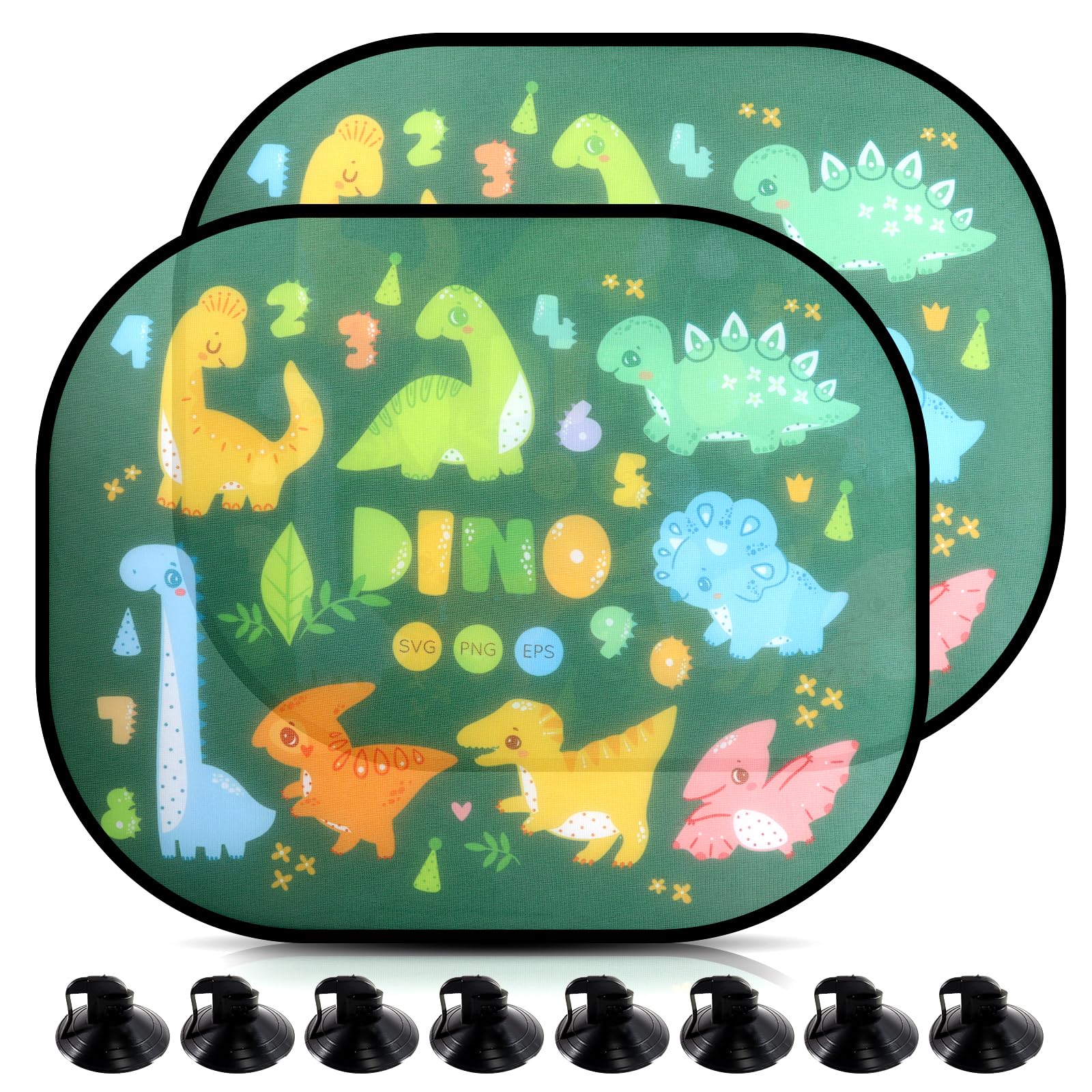 Parasol Coche Bebe Lateral,Parasol Coche Infantil,44x35cm Parasol de Coche con Protección UV,Patrones de Dinosaurios,Autoadhesivo,con 8 Ventosas,para Proteger del Sol a bebés y Mascotas(2 Pcs)