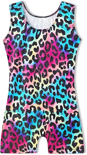 Miniatura 2 de Domusgo Leotardos de gimnasia para niñas, brillantes de una sola pieza, con pantalones cortos