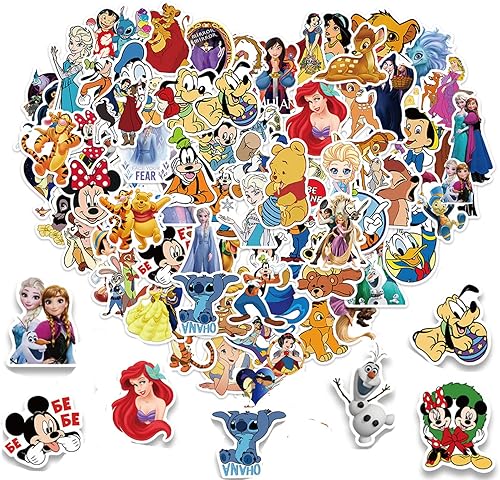 100 calcomanías mixtas de Disney de dibujos animados para niños y adolescentes, calcomanías de personajes de princesa de dibujos animados,