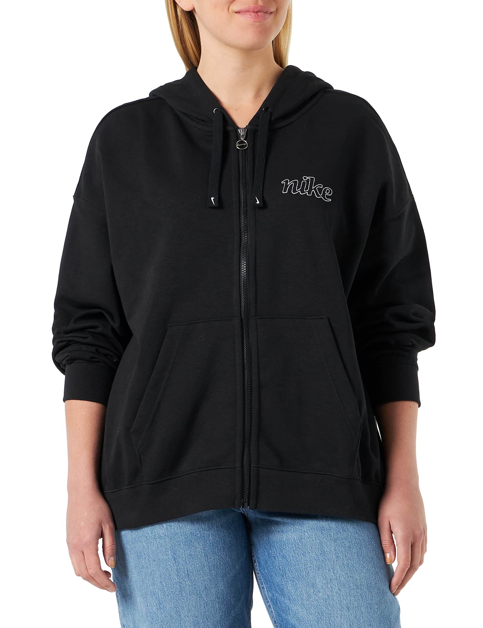 Nike Dri-FIT Get Fit Women's Full-Zip Training Hoodie (as1, alpha, l,  regular, regular, Black/White) at Amazon Women's Clothing store