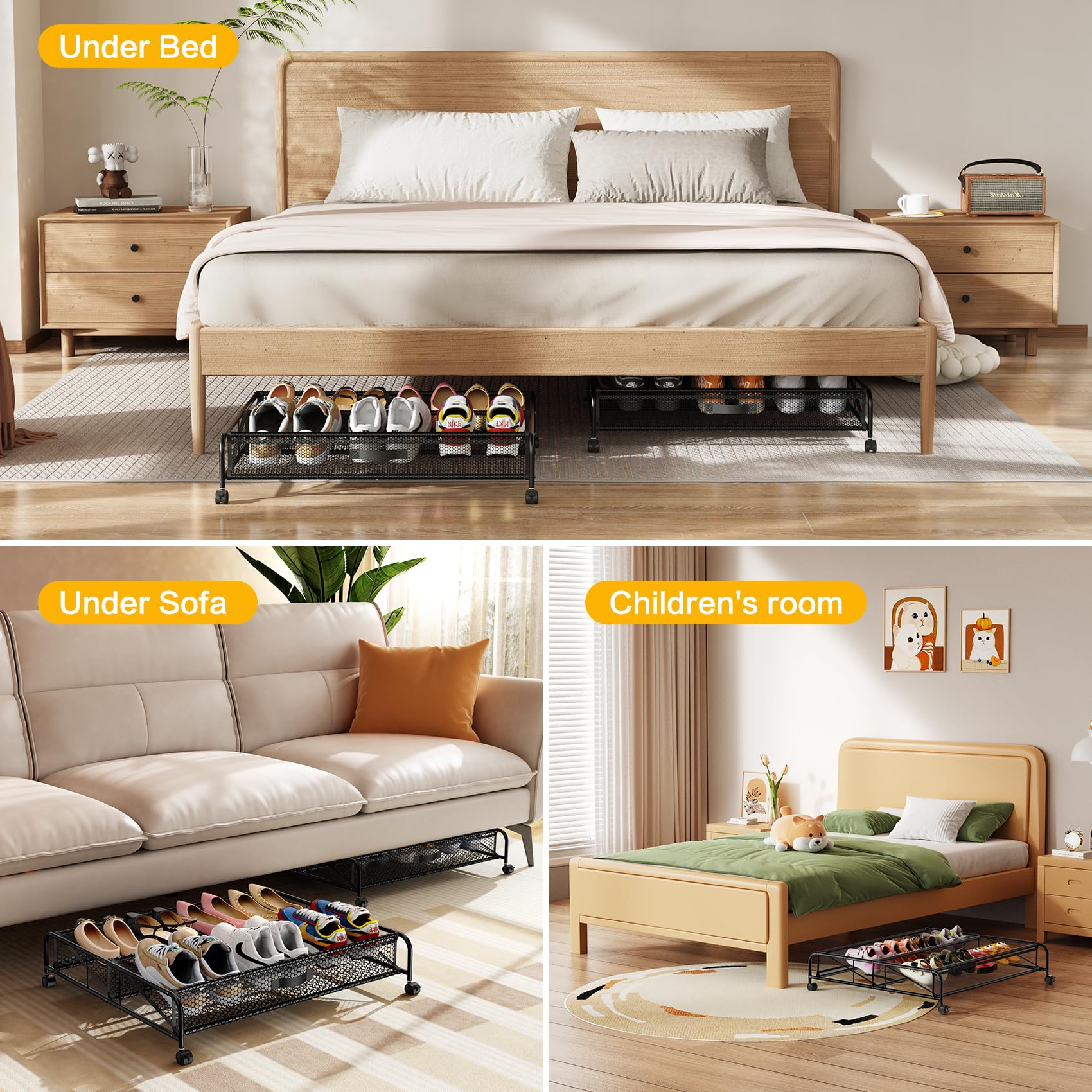 Organizer per scarpe sotto il letto, confezione da 2 contenitori con ruote per organizzare le scarpe in camera da letto