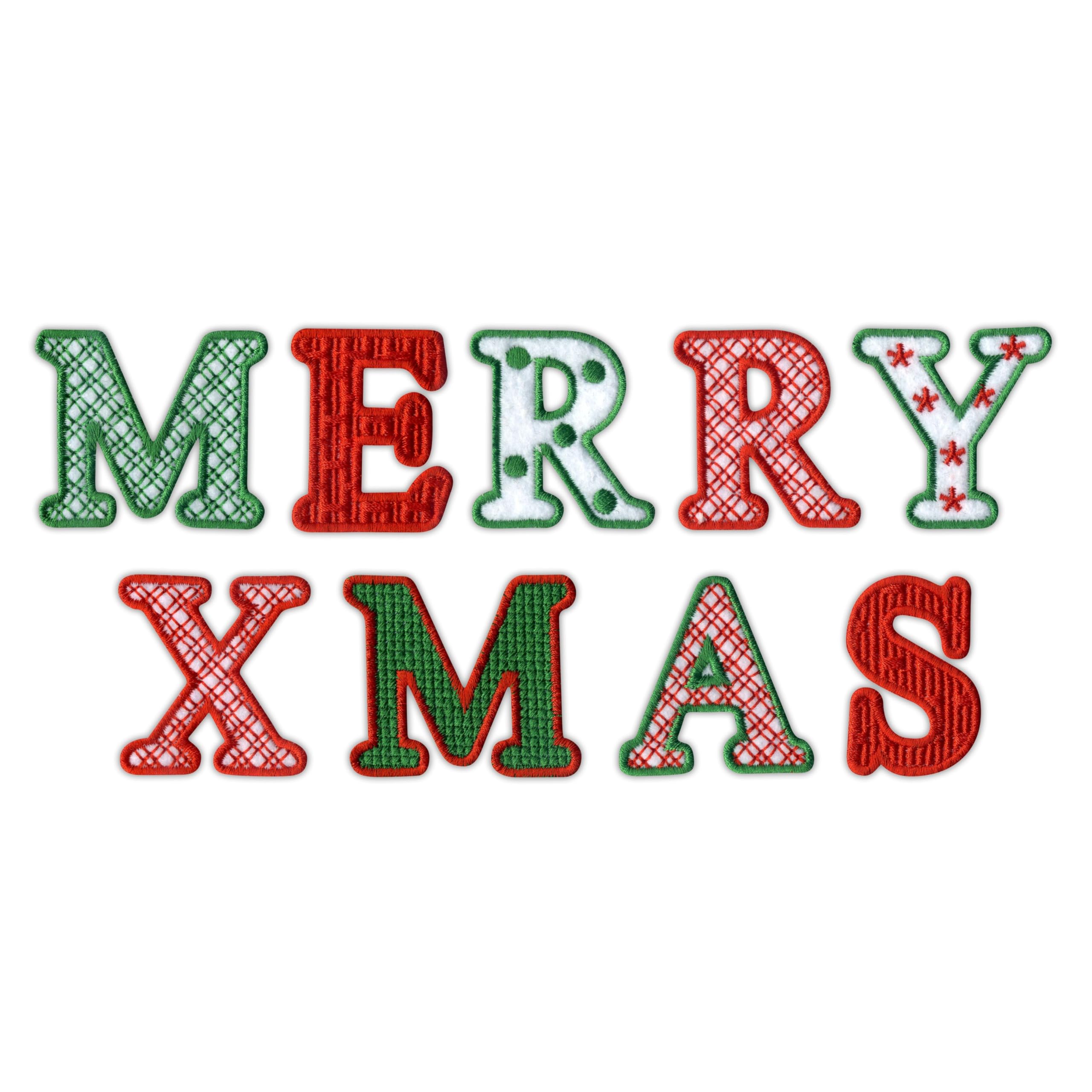 Juego de 2 parches bordados con inscripción «Merry Christmas» para coser o planchar