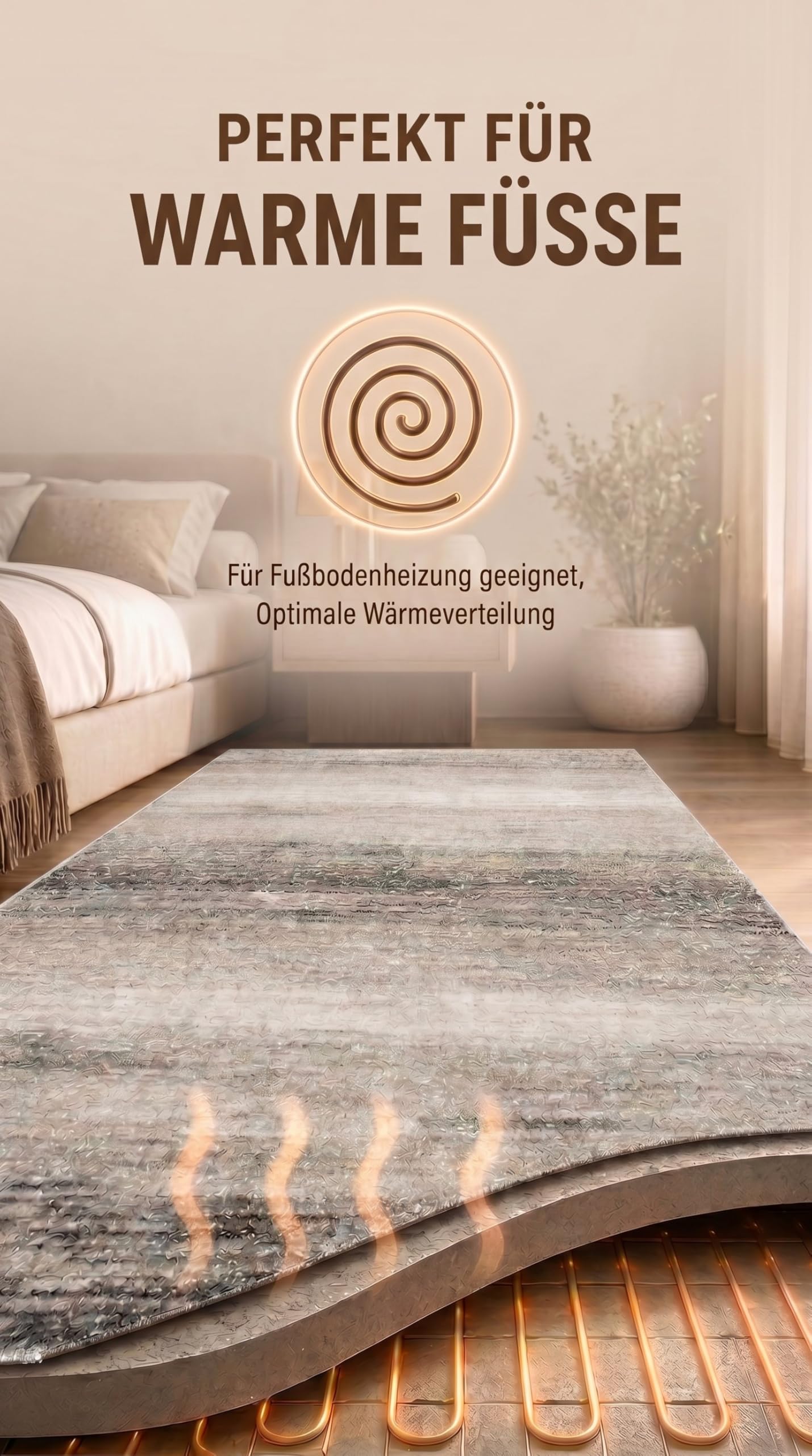 oKu-Tex Bettumrandung Set 3-teilig [67x340 cm | 2 mal 67x140 cm] Beiger Bettvorleger, meliert - weicher Kurzflor pflegeleicht - Bettvorleger Schlafzimmer - Modernes meliertes Design - Deutsche Marke