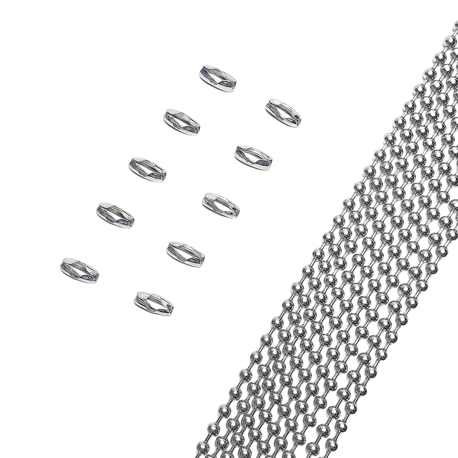 304 Stainless Steel Ball Chain 49.2ft with 10 Connectors – Bead Chain for Roller Shades, Blinds, Fan Pulls, Light Pull Chains, DIY Repair – Rustproof Beaded Pull Chain, Cut to Length, Silver