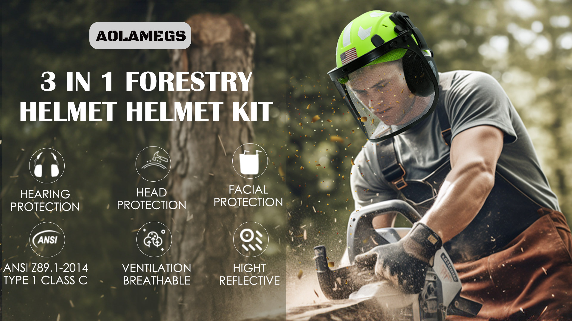 フェイスジェル・ゲル shsts Aolamegs Chainsaw Helmet with Face Shield and Ear Muffs