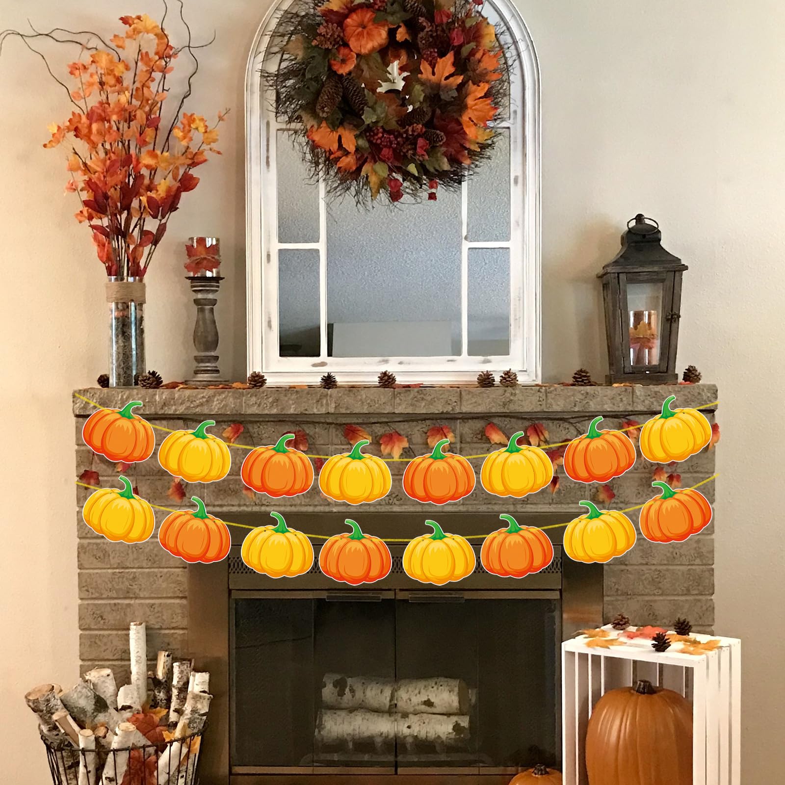 YQUQWN Pumpkin Fall Banner Garland - 10ft Pre-strung, No DIY Needed For Thanksgiving & Halloween Decor - View #2