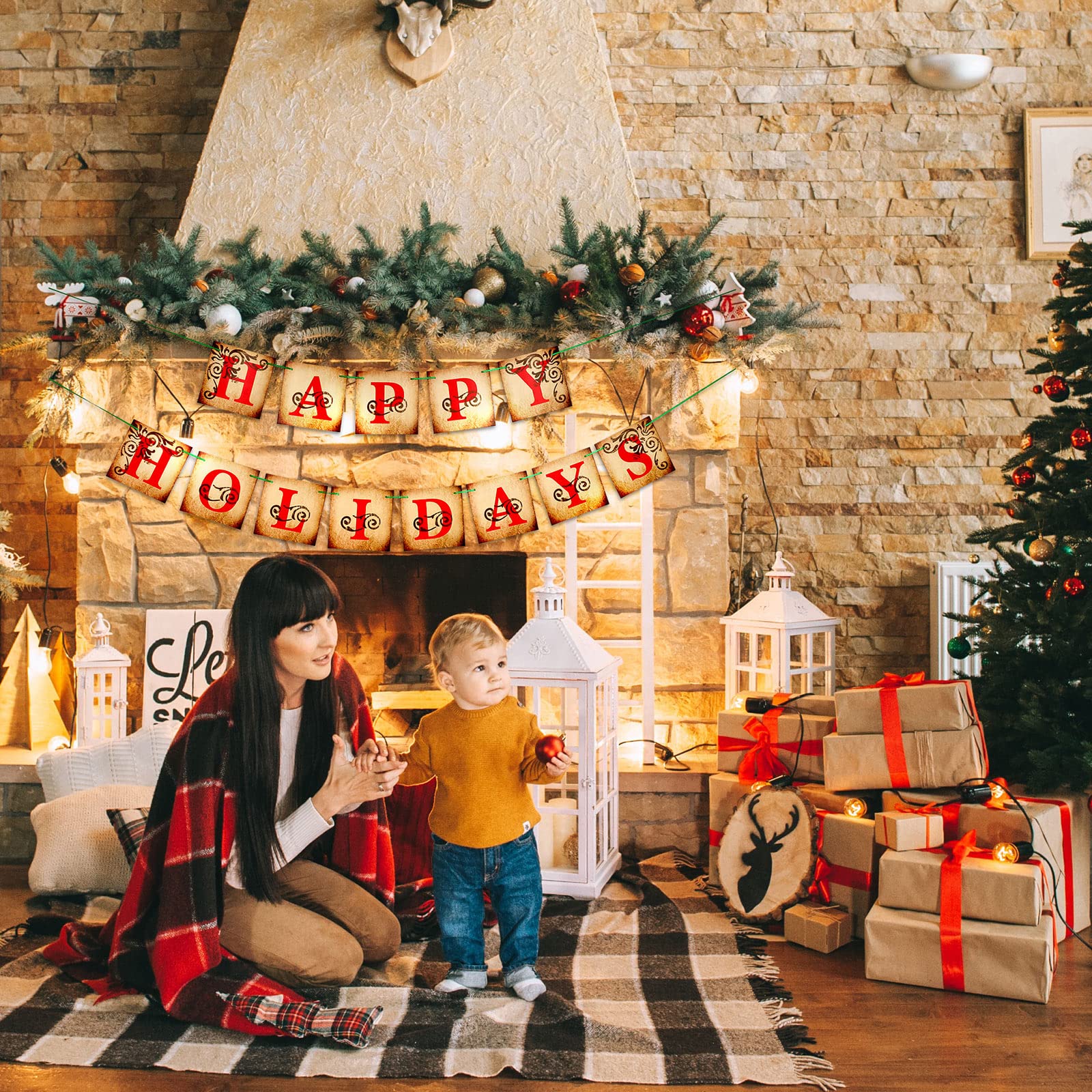 Amazon.com: Whaline Happy Holidays Banner Pre-Assembled Christmas