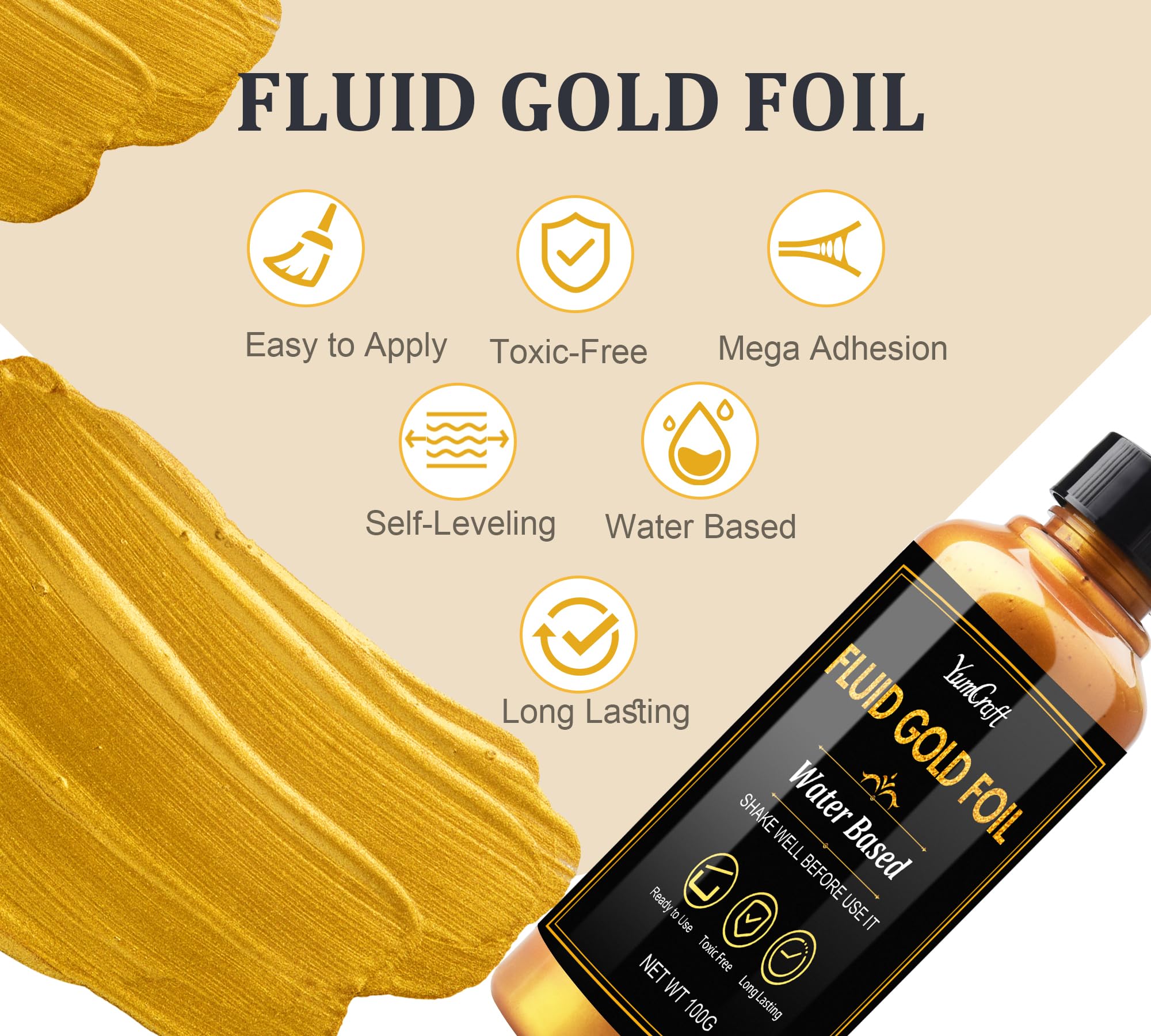 Liquid Gold Leaf Paint Kit, Water-Based Gold Leaf Paint 100ml and Gloss Varnish 100ml, Ultra Shiny Quick Dry Golds Plating Kit for Arts, Crafts, Painting, Furniture, Canvas, Wood, Clay, Fabric