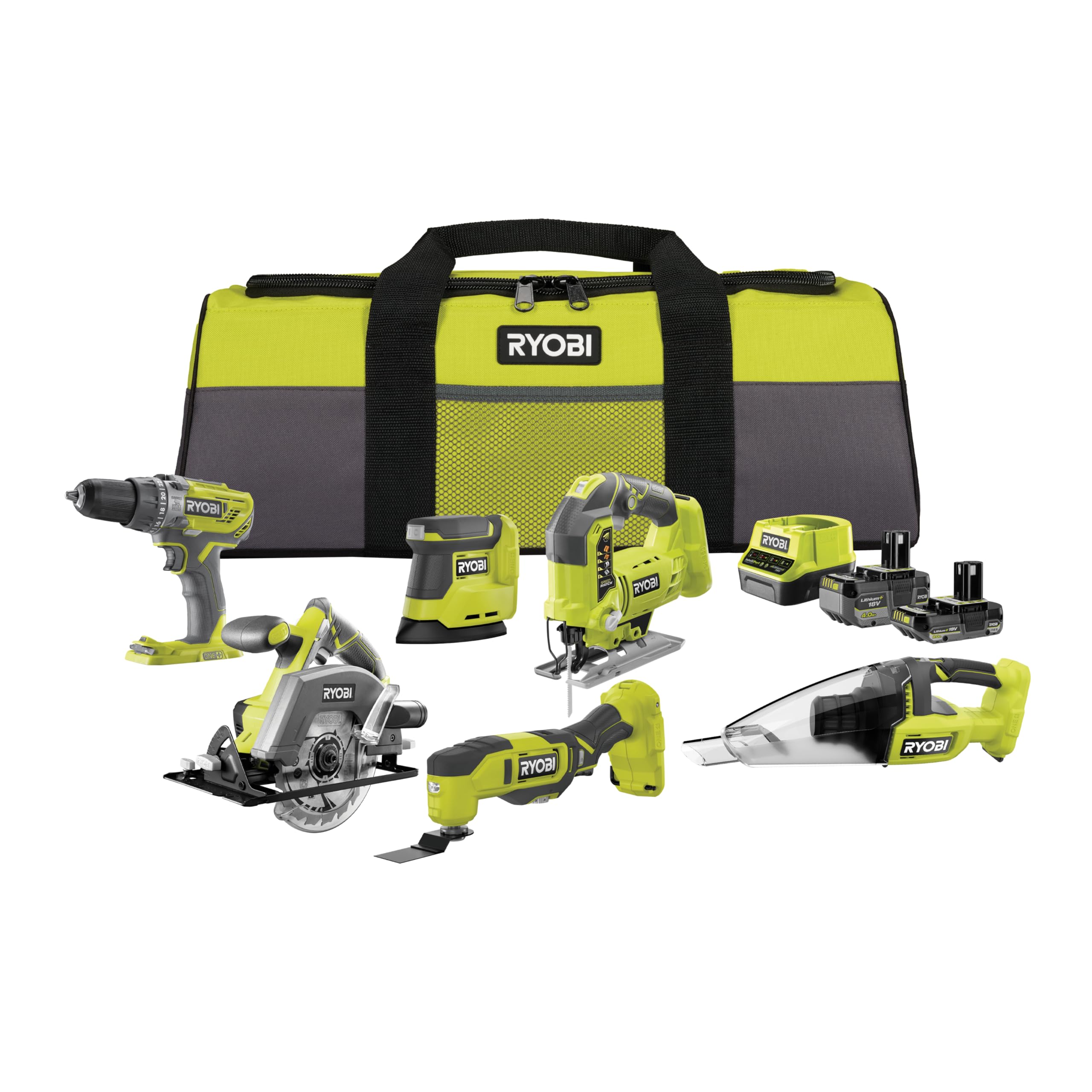 Ryobi 18V ONE+ Cordless Combo Kit 10 Tools - Drill, Saw, Multitool and More - Includes 2 Batteries and Charger