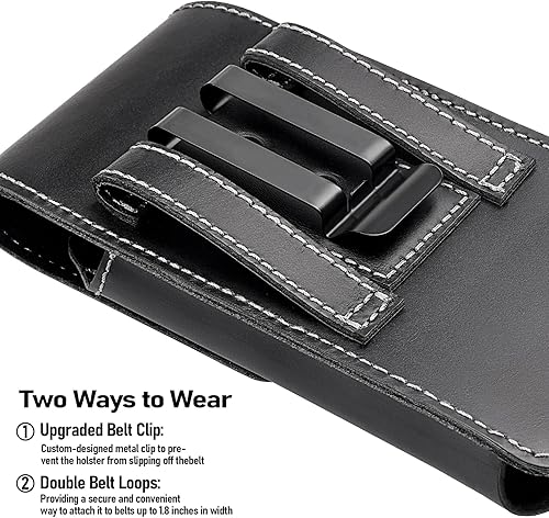 Miniatura 5 de ykooe Funda de cuero genuino para teléfono compatible con iPhone 1615141312 Pro Max & Plus, 17 modelos Air, Galaxy S24S23S21 FE - Clip para cinturón