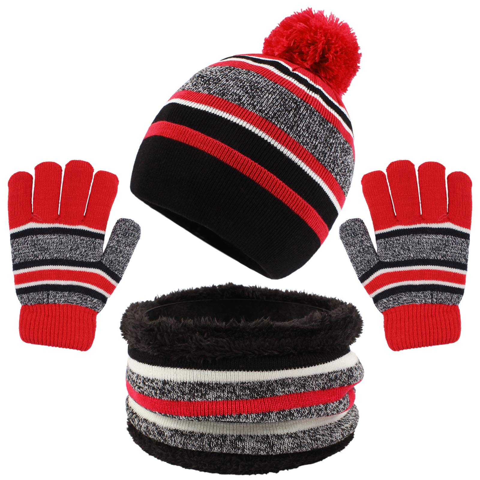 PESAAT Winter Kids Hat Scarf Glove Set Knit Girls Beanie Mittens 3-8 Years