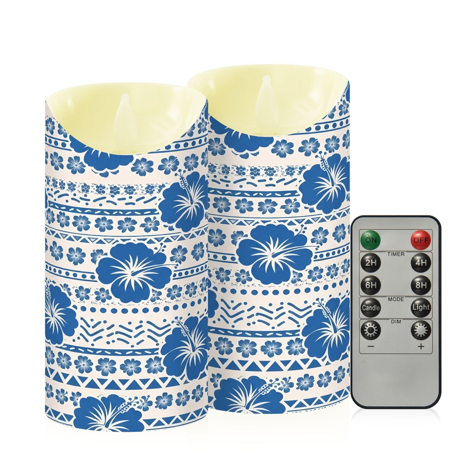 Cgiub Hibiscus Flameless Candles with Timer 2pcs Battery Operated Flickering Flameless LED Pillar Candles for Holiday Home Wedding Fireplace Decor