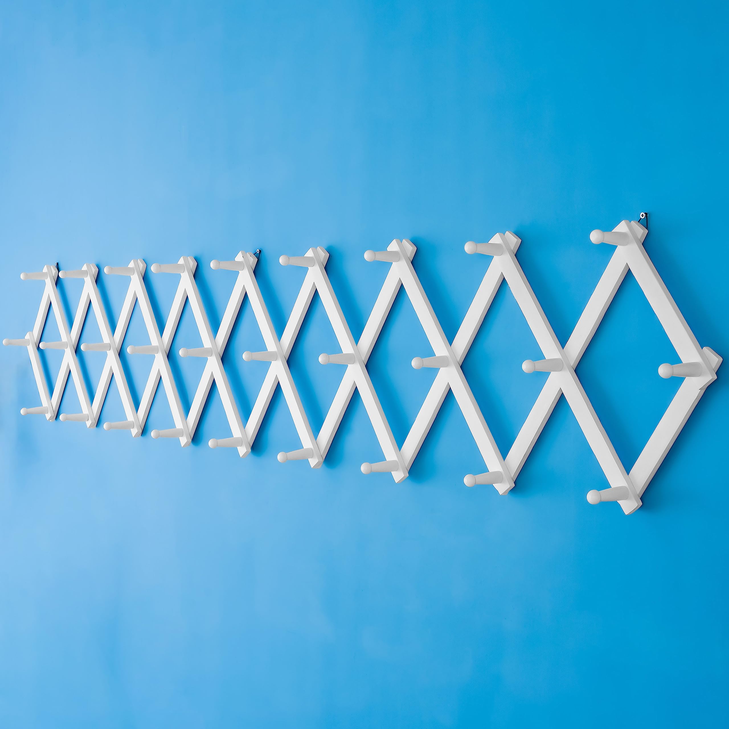 SKOLOO Accordion Wall Hanger, Modern Expandable Coat Rack Wall Mounted, Solid Wooden Wall Hat Rack, 28 Peg, White