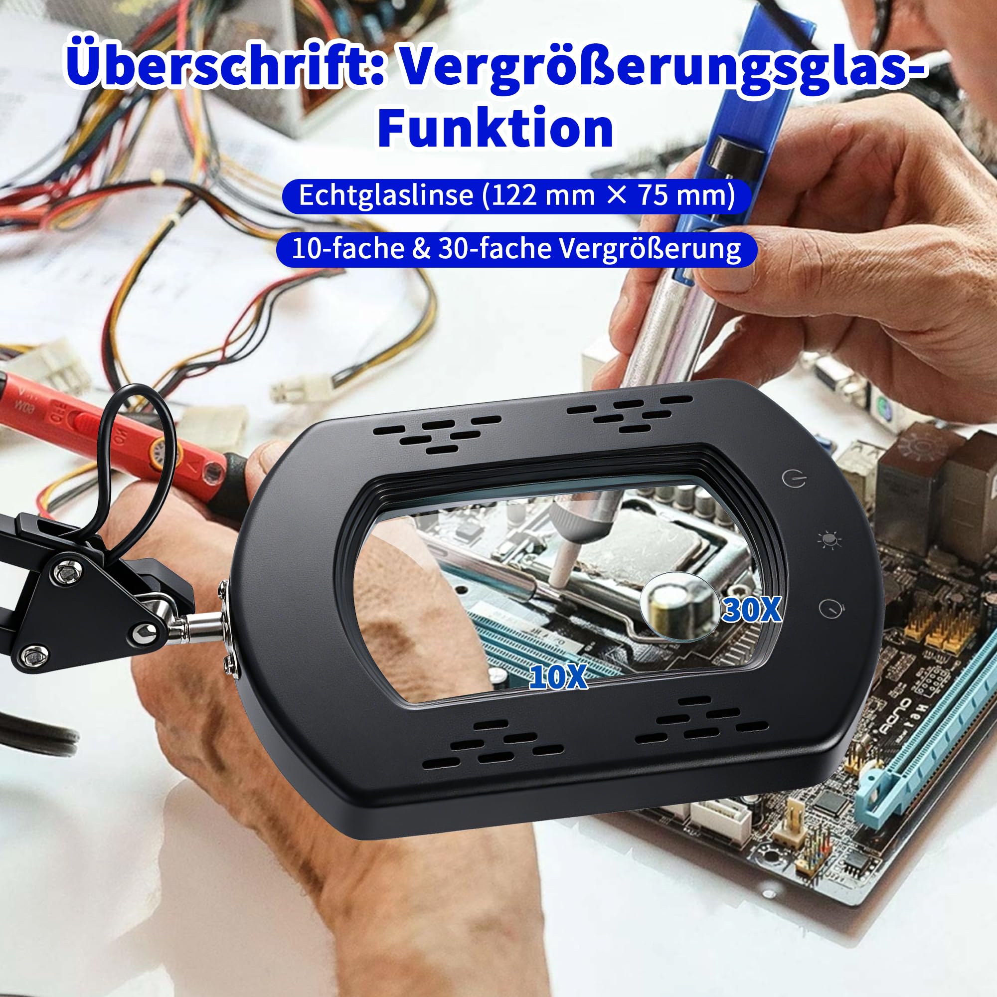 30X/10X Doppellinsen-Lupe mit Licht