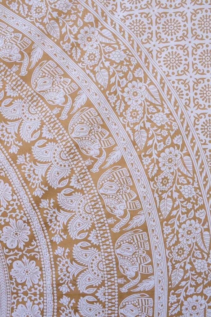 Popular Handicrafts Wall Hanging Tapestry for Bedroom Elephant Hippie Metallic Mandala Bohemian Hippy Intricate Indian Tapestries Bedspread 54 x 82 Inches (140cm x 210cm) Gold & White image 2