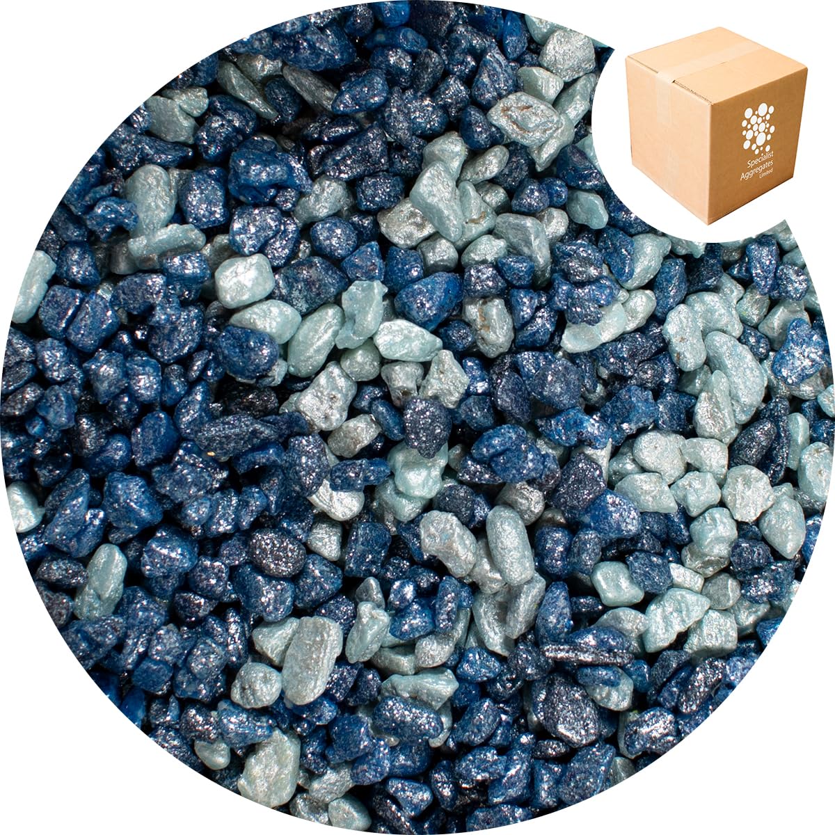 Specialist Aggregates ® - 15Kg Fish Tank Gravel - Mythica Pearlised Mixed Blue Decorative Gravel/Stones | Aquarium | Terrarium | Home | Garden | Vase | Art | Craft | 12 COLOURS | UK Manufacturer