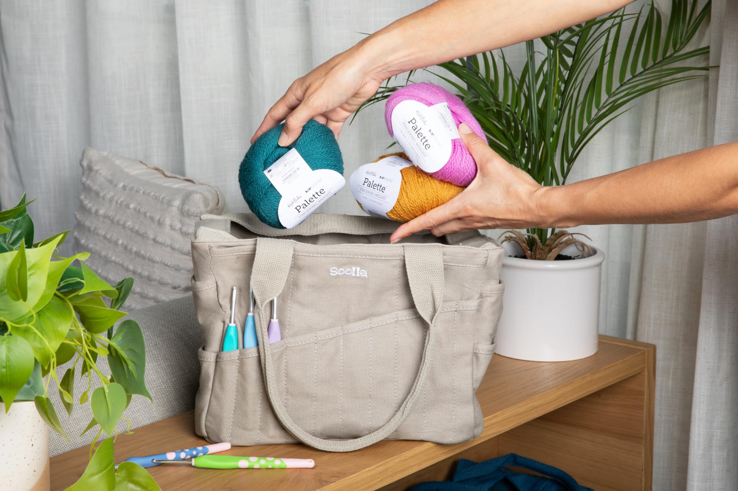 Soolla Sac de studio : organiseur lavable pour outils d'art et de poterie, plus de 30 poches, 10 couleurs, fourre-tout en toile durable pour adultes, étudiants, enfants, sac de projet de tricot,