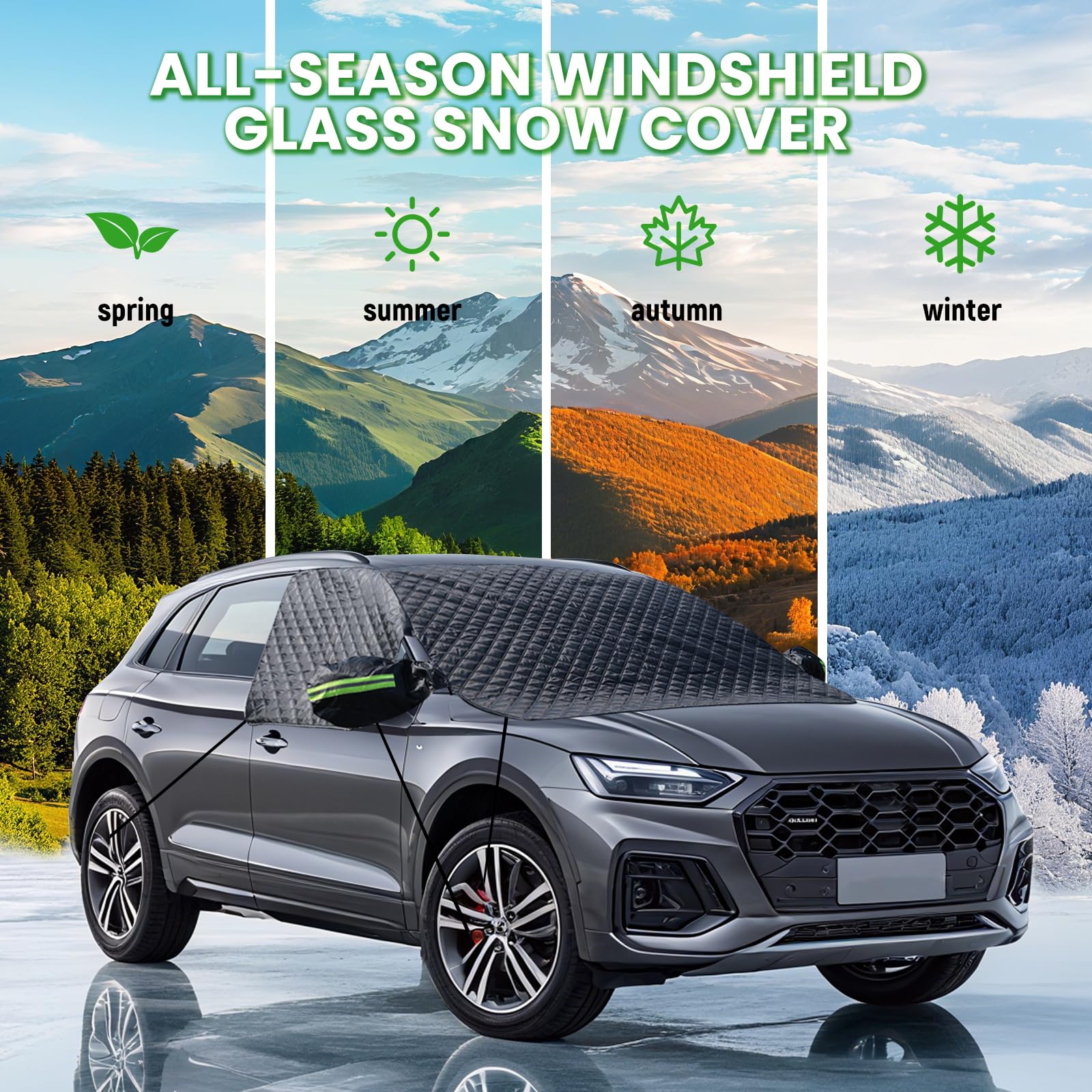 auvstar Protector de Parabrisas, Espesado Cubre Parabrisas Invierno,Cubierta Plegable para Coche y SUV, Protege de Hielo, Nieve y Viento (Negro)
