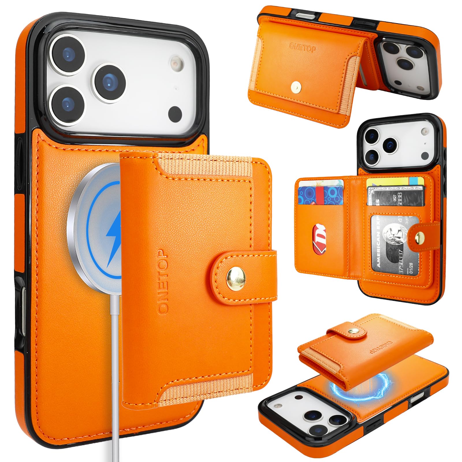 ONETOP Custodia a portafoglio magnetica staccabile per iPhone 17 Pro Max | Custodia per portafoglio Magsafe 2 in 1, 12 carte/contanti, ricarica wireless, cavalletto con blocco RFID in pelle PU