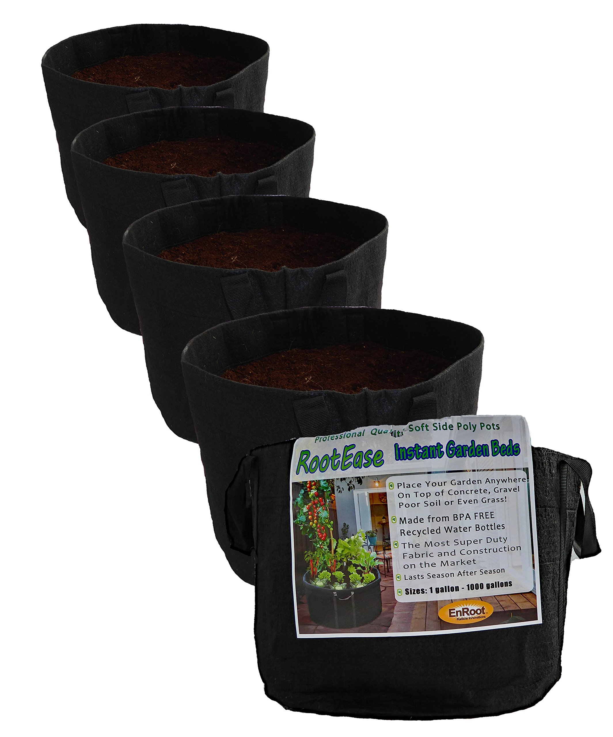 - RootEase 5-Pack Garden Planting Aeration Fabric Pot, Heavy Duty Durable Fabric Grow Bag / Planter, Raised Bed Gardening, Best Air Pruning Root Treatment Eco-Friendly Grow Bags with Handles
