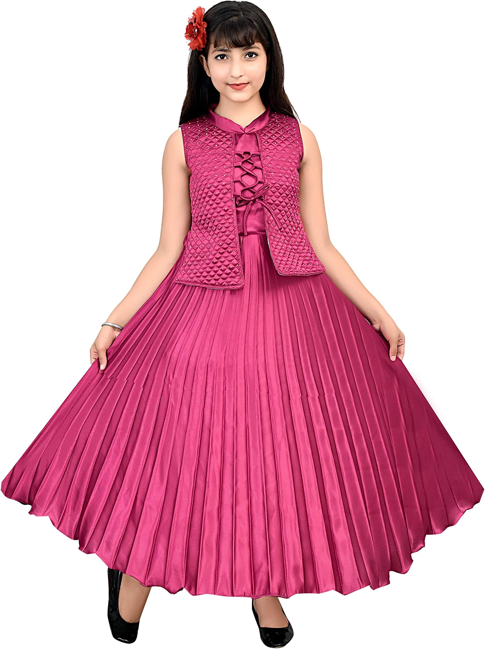 Ayub Fashion Red Beautiful Gown Dress (10-11 Years, Wine)