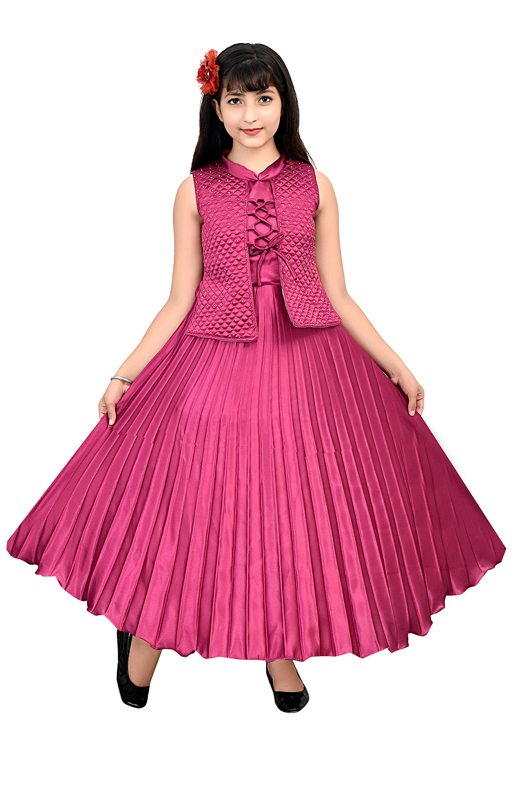 Ayub Fashion Red Beautiful Gown Dress (10-11 Years, Wine)