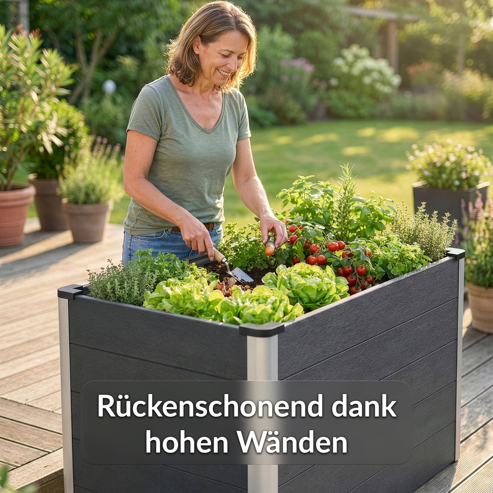 KARAT Hochbeet 150x70x75 cm Anthrazit WPC - Wetterbeständig & pflegeleicht auf Stelzen für Garten, Balkon oder die Terrasse - Kasos