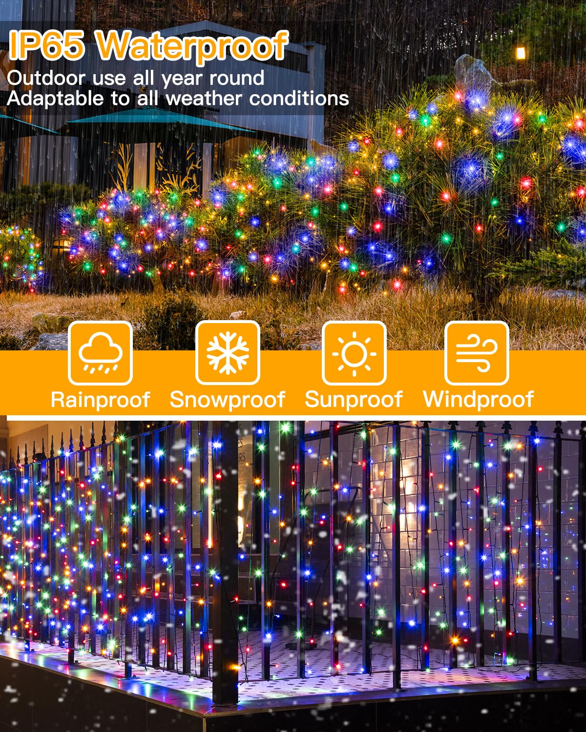 Ollny Solar Lights Outdoor Garden 20m 200 LEDs Fairy Light, Multicolour String with 8 Modes Large Capacity - Image 4