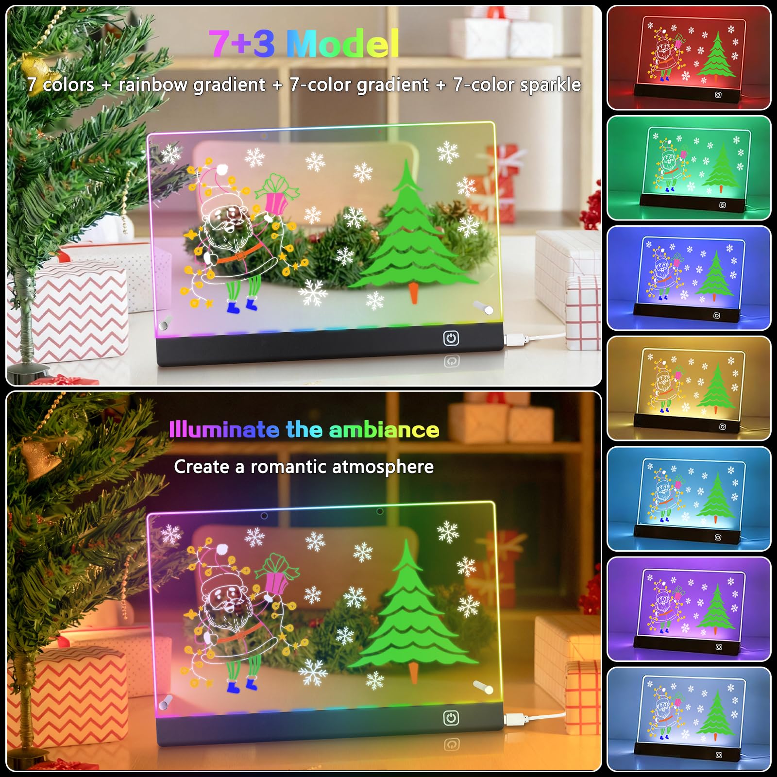 Shinybox Tableau LED Enfant – Tableau Lumineux Acrylique 7 Couleurs Avec Stylos, Autocollants, Support Réglable – Cadeau Créatif Et Réutilisable