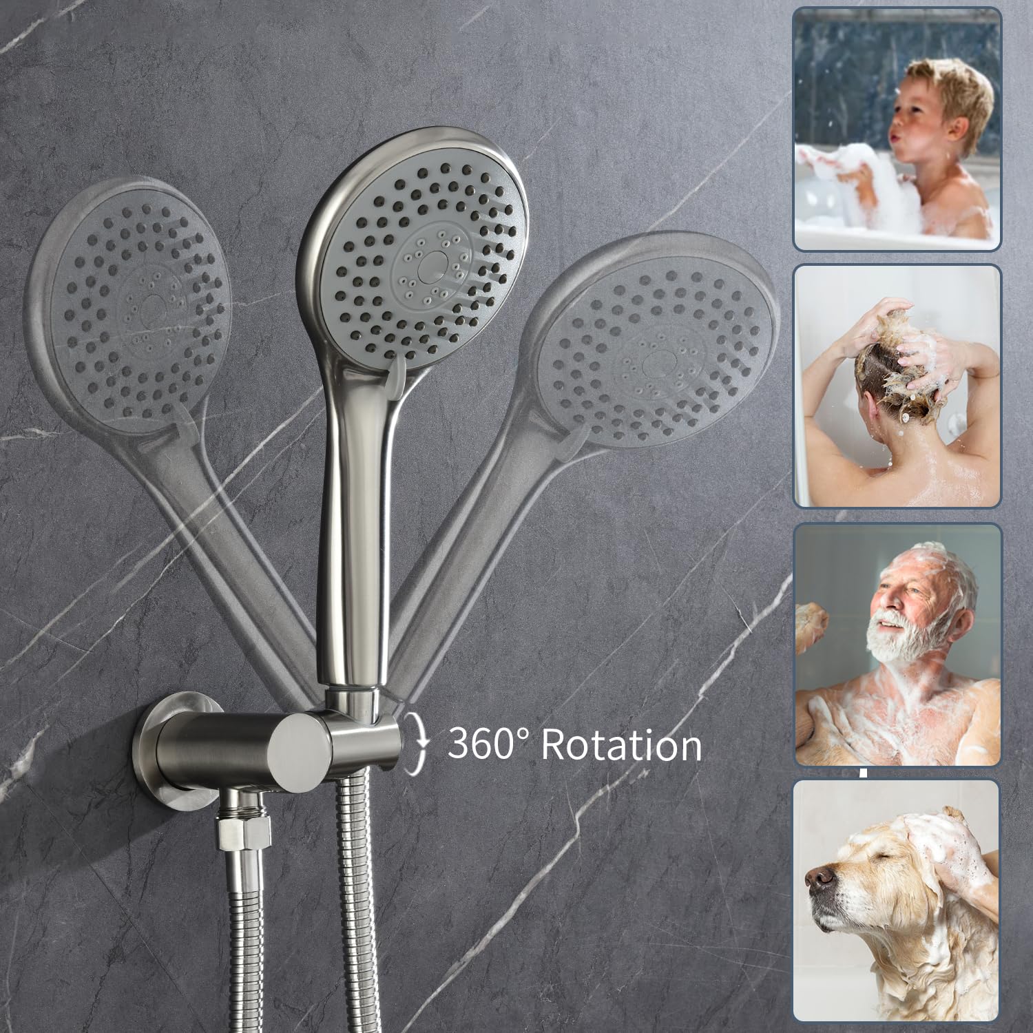 Image showcasing INAGE Round Shower System with Handheld Shower and Rain Shower Faucet ...