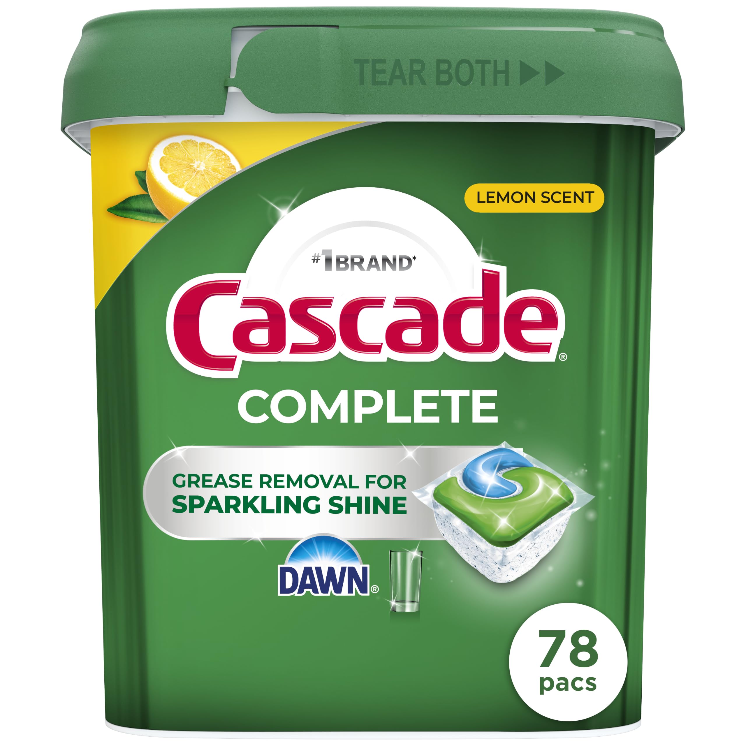 Cascade Complete Dishwasher Pods, Dishwasher Detergent, Lemon Scent ActionPacs, Cleaning Supplies, 78 Count